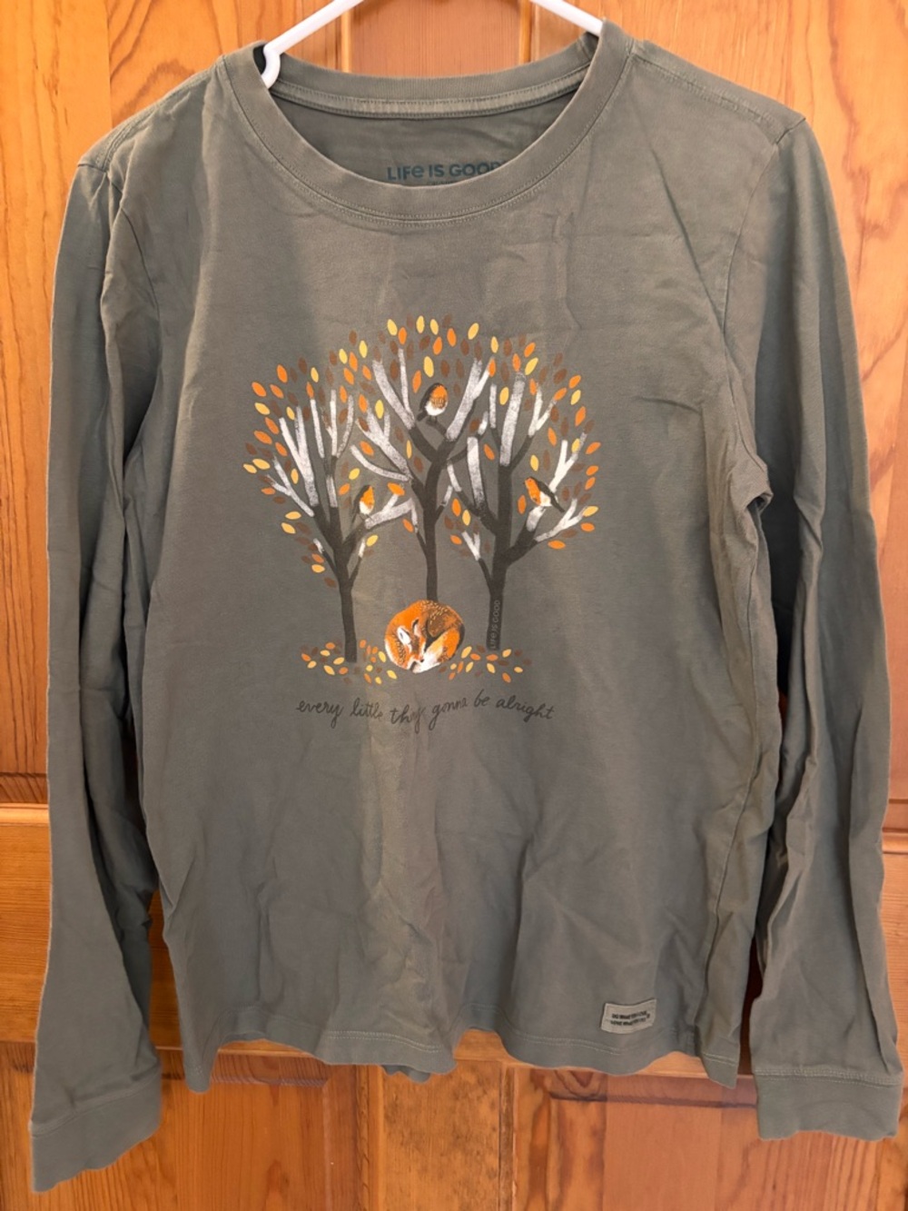 Life Is Good Olive Long-Sleeve Tee with Fox & Tree Graphic